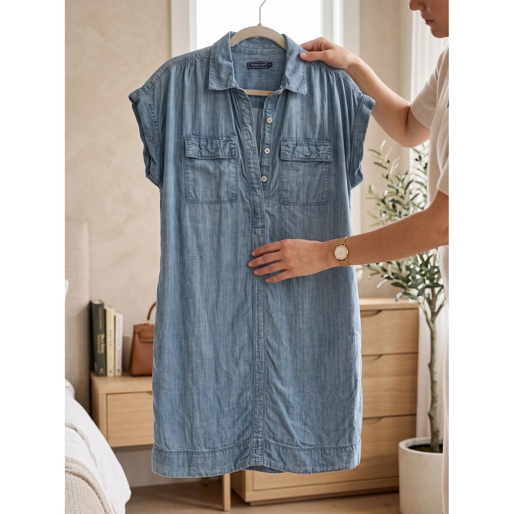 Coastal Vineyard Vines Tencel Chambray Shirt Dress Small Blue Short Sleeve Shift